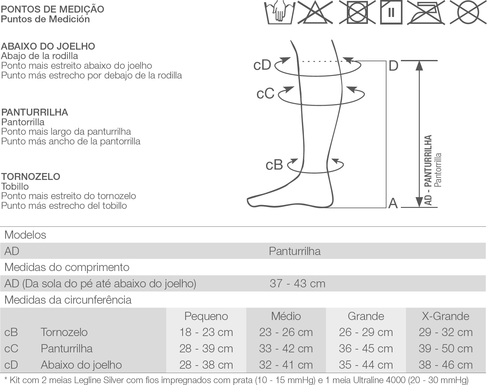 Tabela de medidas Venosan UlcerAid Masculina